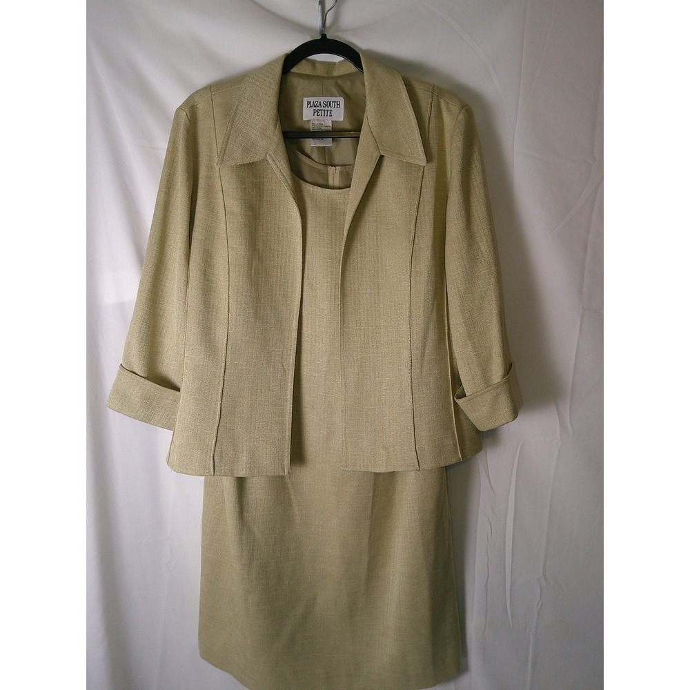 PLAZA SOUTH PETITE Women's Beige Suit‎ Dress Jacket Set Size 14P